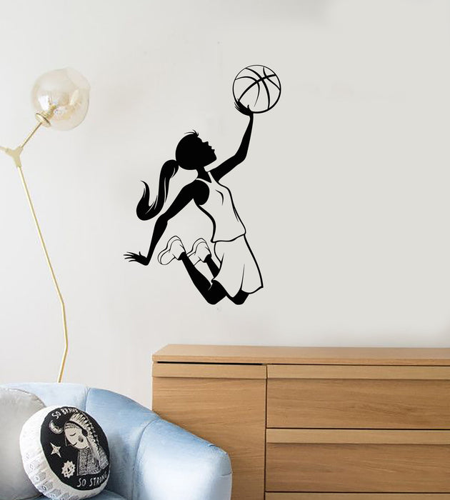 Vinyl Wall Decal Teen Girl Basketball Player Sports Kids Room Interior Stickers Mural (ig5847)