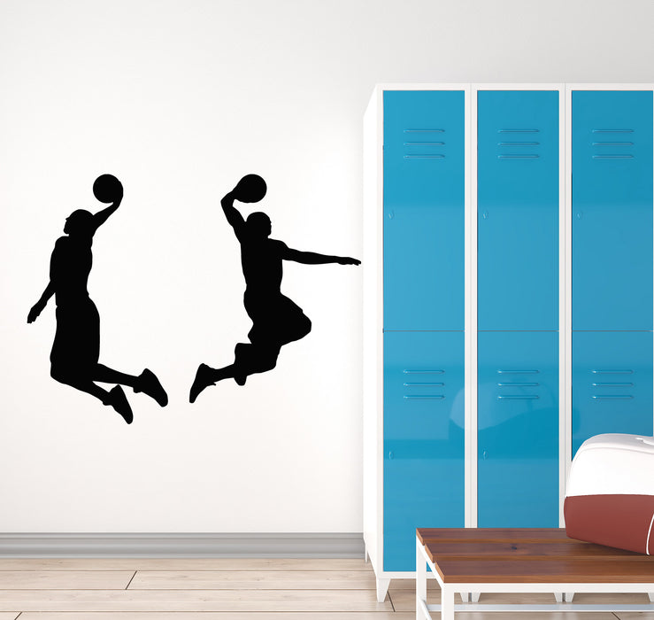 Виниловые наклейки на стену баскетболисты прыгают игра мяч спорт мальчики комната наклейки фреска (g867)