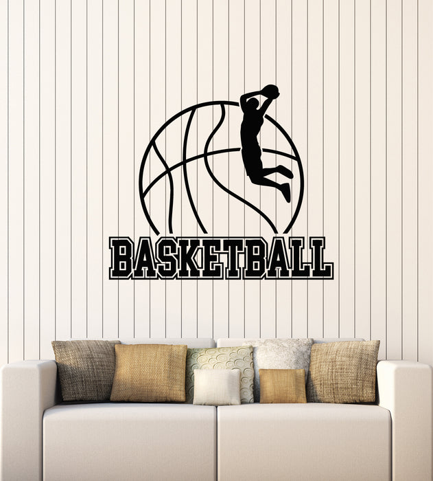 Vinyl Wall Decal Ball Player Game Sport Basketball Words Jumping Stickers Mural (g1340)