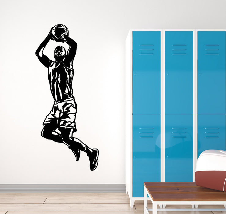 Vinyl Wall Decal Jumping Basketball Player Game Ball Sport Boy Room Stickers Mural (g2477)