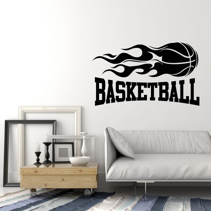 Vinyl Wall Decal Basketball Words Fire Ball Game Sports Stickers Mural (g3692)