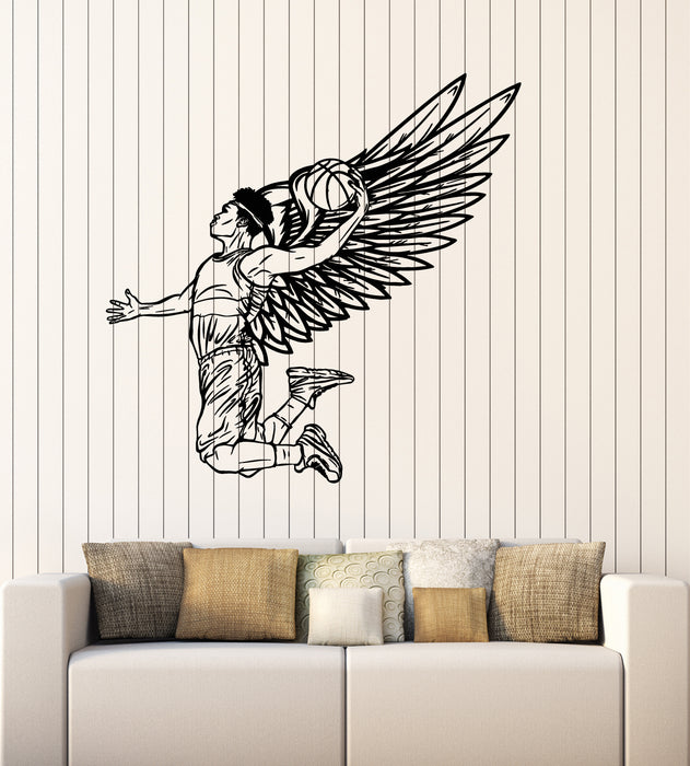 Vinyl Wall Decal Basketball Game Sport Ball Player With Wings Stickers Mural (g6179)