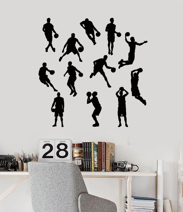 Vinyl Wall Decal Basketball Players Silhouette Ball Game Sport  Stickers Mural (g6849)