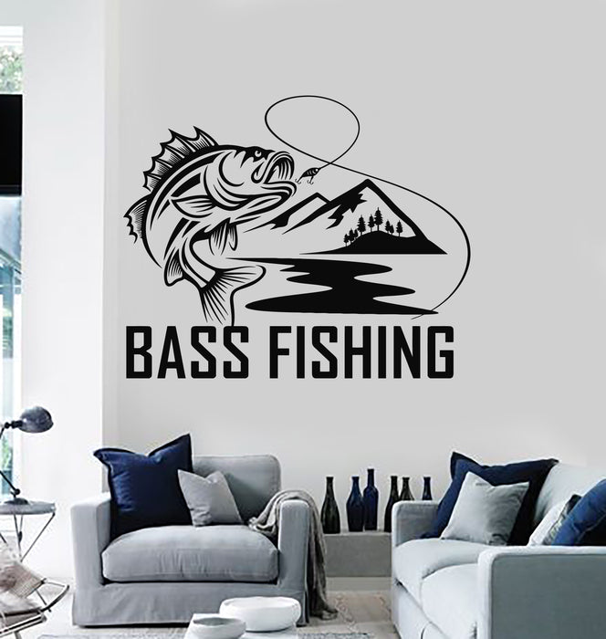 Vinyl Wall Decal Bass Fishing Hunting Hobby Catch Fish Stickers Mural (g7422)