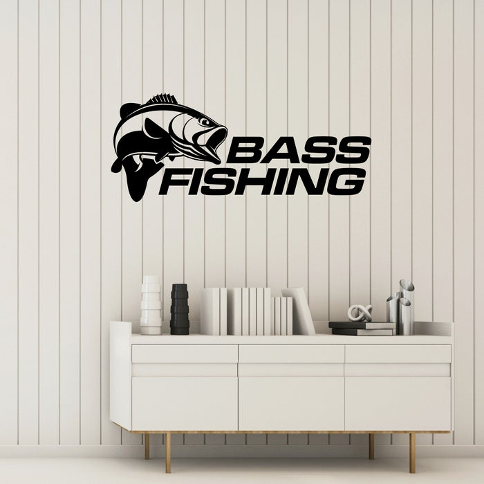 Bass Fishing Vinyl Wall Decal Marine Ocean Animal Lettering Stickers Mural (k265)