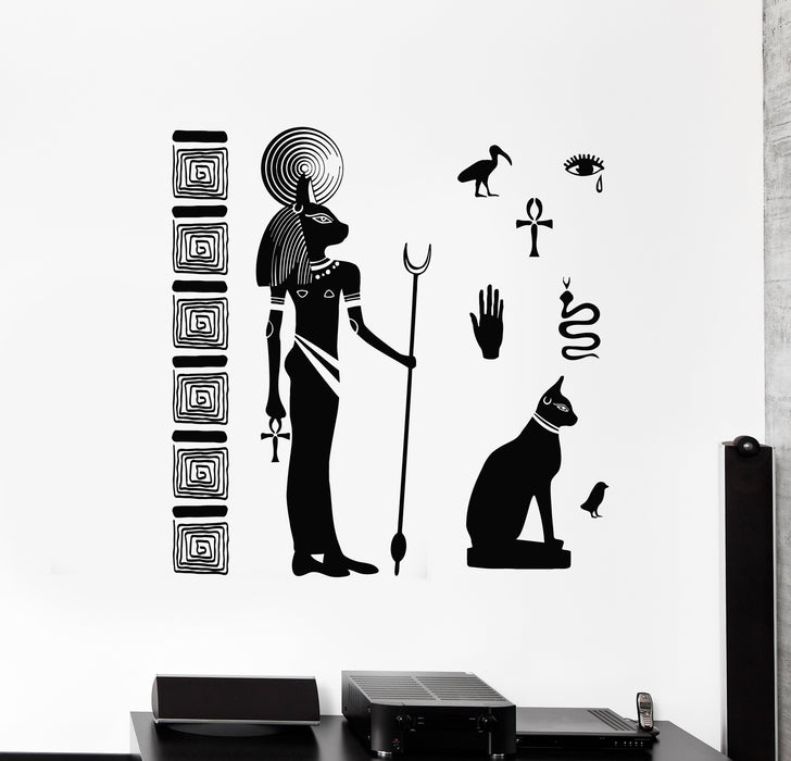 Vinyl Wall Decal Ancient Egyptian Goddess Bastet With Cat Stickers Mural (g4293)