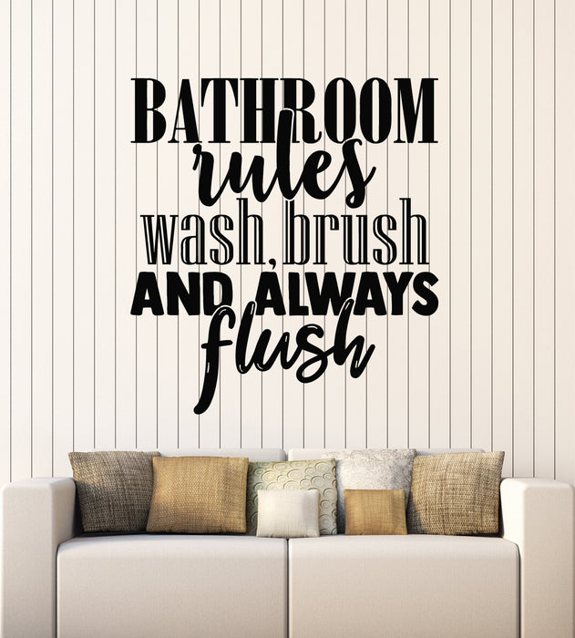 Vinyl Wall Decal Quote Shower Bathroom Rules  Wash Brush Flush Stickers Mural (g2556)