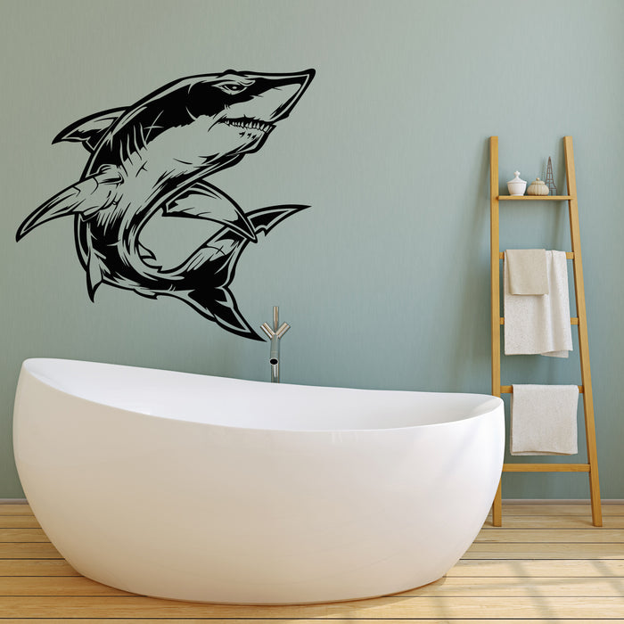 Vinyl Wall Decal Nautical Shark Sea Ocean Animal Bathroom Stickers Mural (g4858)