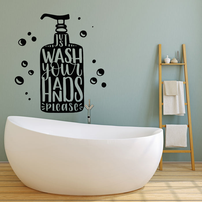 Vinyl Wall Decal Bathroom Art Wash Your Hands Hygiene Words  Stickers Mural (g3395)