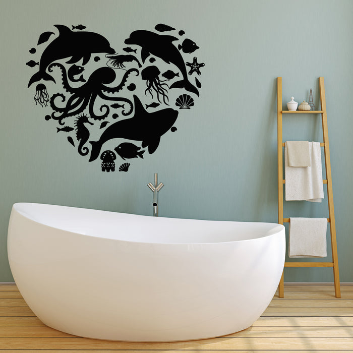 Vinyl Wall Decal Ocean Sea Marine Animals Love Water Bathroom Stickers Mural (g3857)