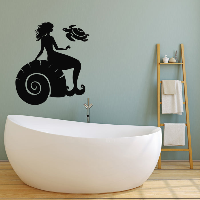 Vinyl Wall Decal Bathroom Mermaid Fantasy Marine Sea Turtle Shell Stickers Mural (g4427)