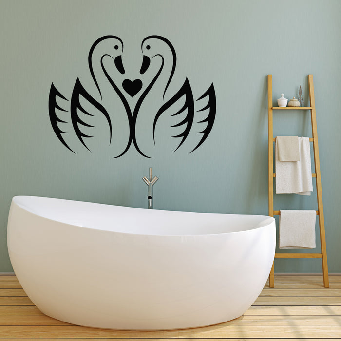 Vinyl Wall Decal Couple Cute Swans Love Birds Bathroom Stickers Mural (g7592)