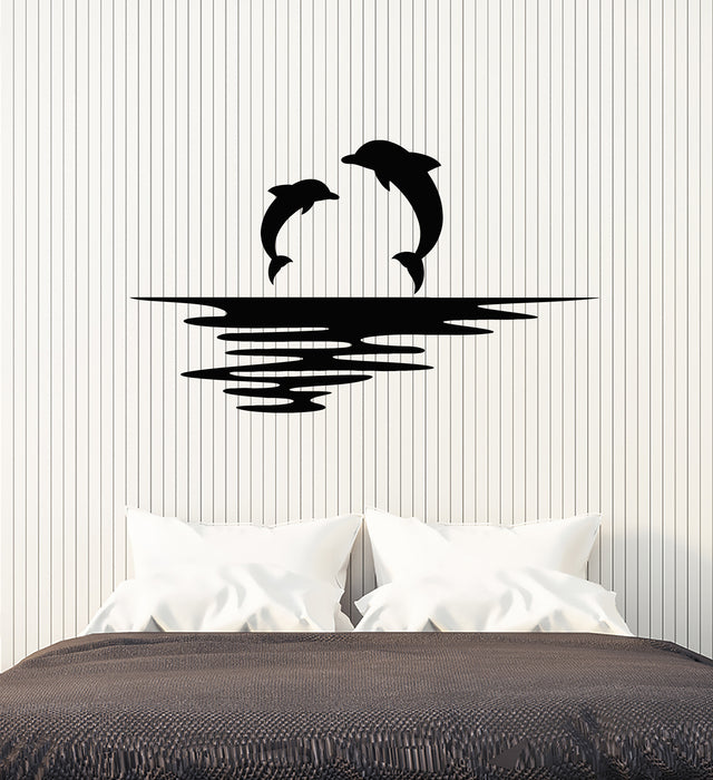 Vinyl Wall Decal Jumping Dolphins Ocean Silhouette Sunset Stickers Mural (g7979)
