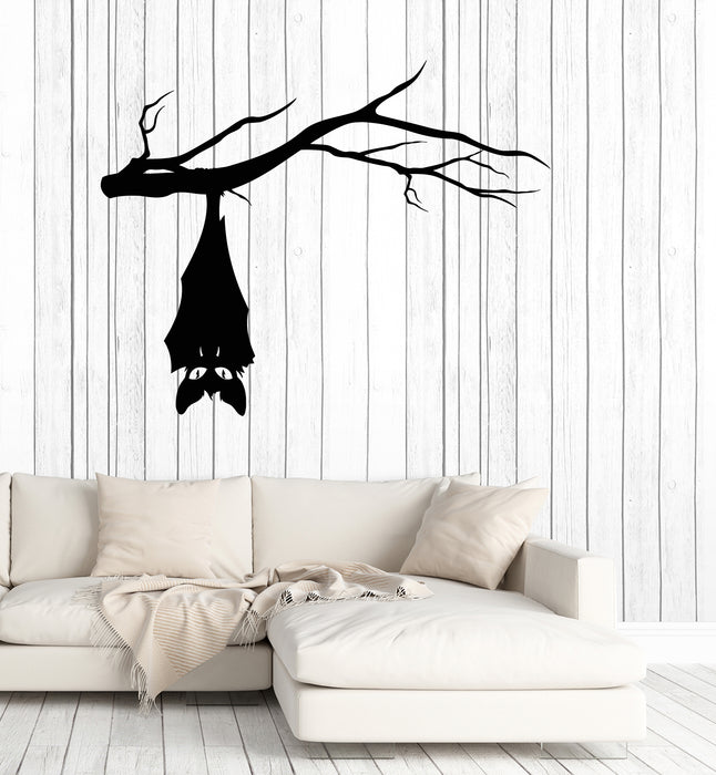 Vinyl Wall Decal Kids Room Halloween Bat On Tree Branch Scary Stickers Mural (g6828)