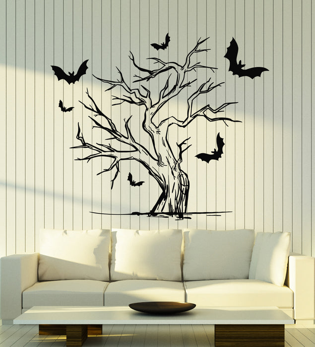 Vinyl Wall Decal Bats On Branch Halloween Night Scary Tree Stickers Mural (g7690)