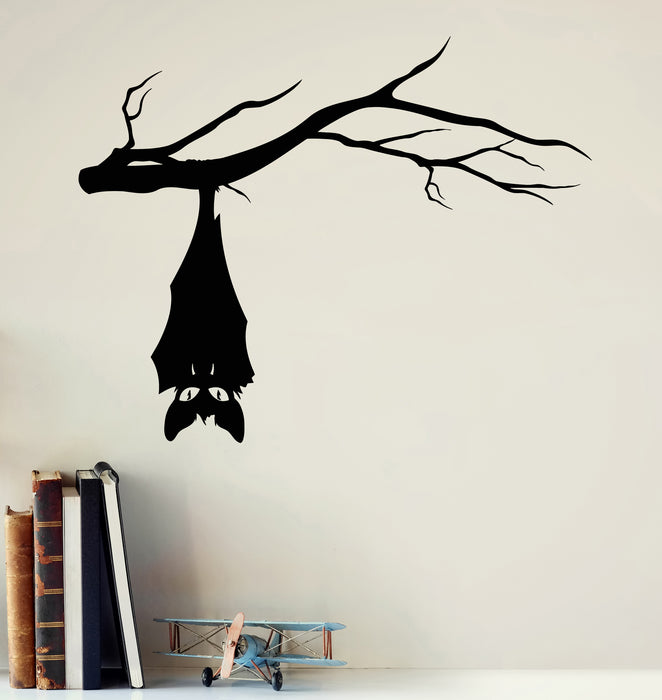 Vinyl Wall Decal Kids Room Halloween Bat On Tree Branch Scary Stickers Mural (g6828)
