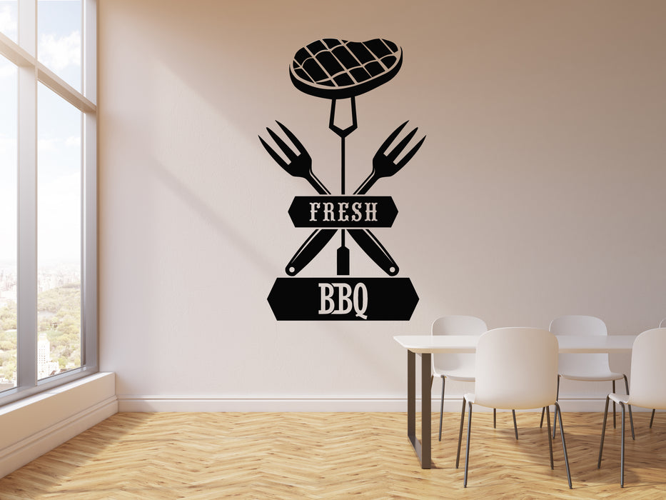 Vinyl Wall Decal Fresh BBQ Meat Beef Forks Grill Menu Steak House Stickers Mural (g1545)