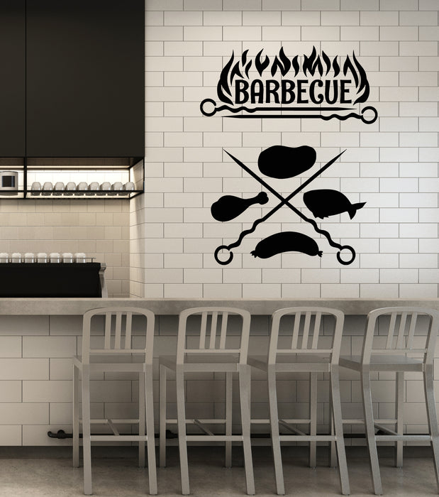 Vinyl Wall Decal Barbecue Cooking BBQ Grill Bar Meat Sausages Stickers Mural (g1596)