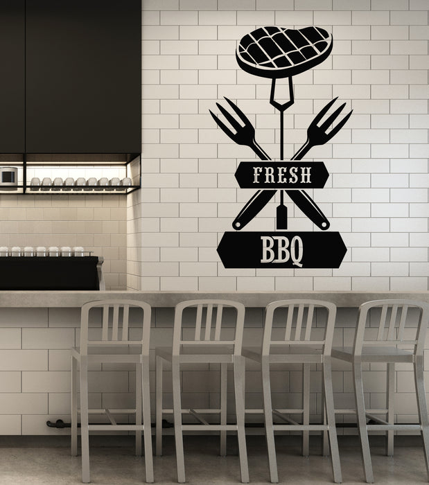 Vinyl Wall Decal Fresh BBQ Meat Beef Forks Grill Menu Steak House Stickers Mural (g1545)