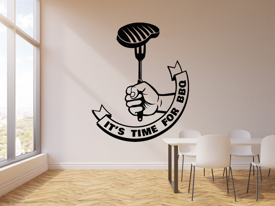 Vinyl Wall Decal Letter It's Time For BBQ Steak House Barbecue Catering Stickers Mural (g1554)