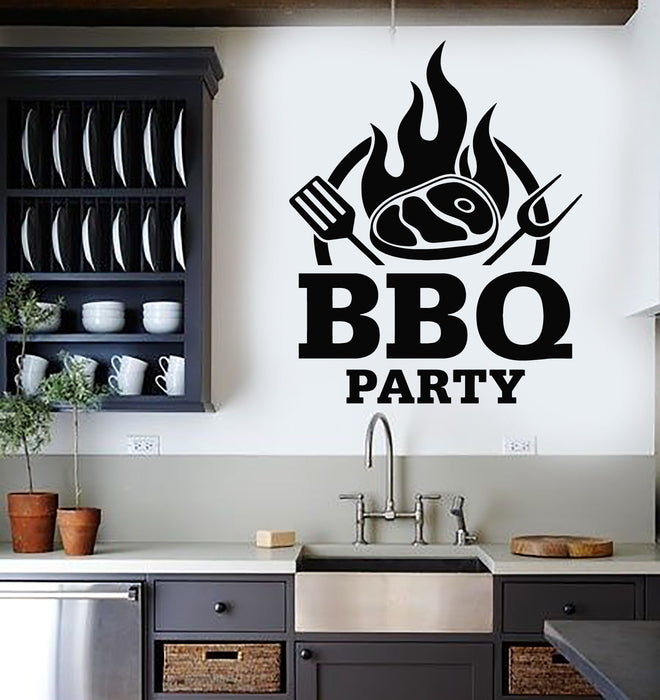 Vinyl Wall Decal BBQ Party Barbecue Cooking Tasty Food Meat Menu Stickers Mural (g7090)