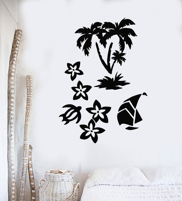 Vinyl Wall Decal Palm Tropical Beach Sea Turtle Flower Travel Stickers Mural (g398)