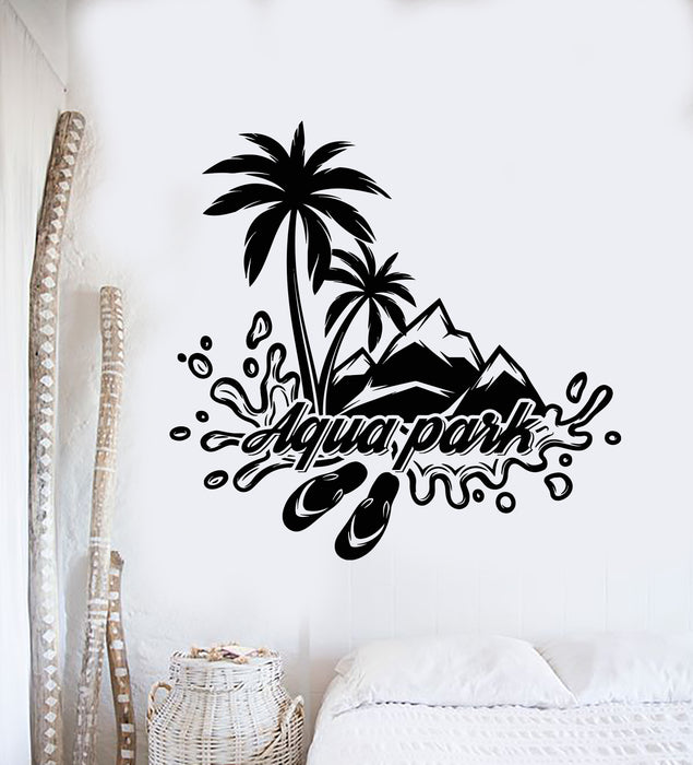 Vinyl Wall Decal Aqua Park Water Beach Style Palms Mountains Stickers Mural (g962)