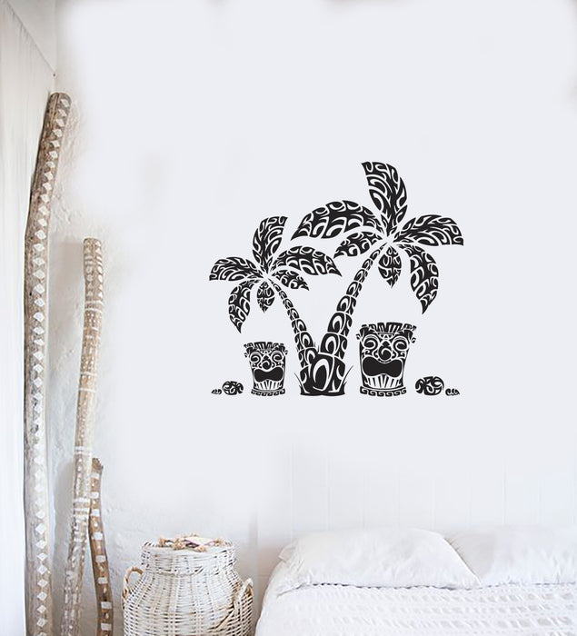 Vinyl Wall Decal Hawaiian Palm Trees Totem Hawaii Beach Style Interior Stickers Mural (ig5944)
