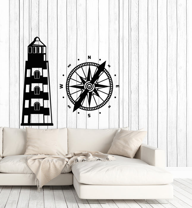 Vinyl Wall Decal Lighthouse Beach House Nautical Decor Compass Stickers Mural (g2737)