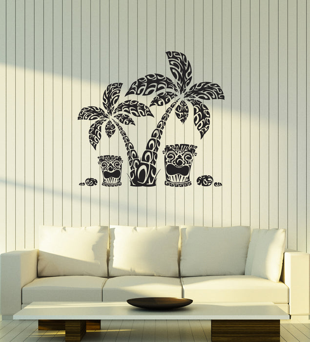 Vinyl Wall Decal Hawaiian Palm Trees Totem Hawaii Beach Style Interior Stickers Mural (ig5944)