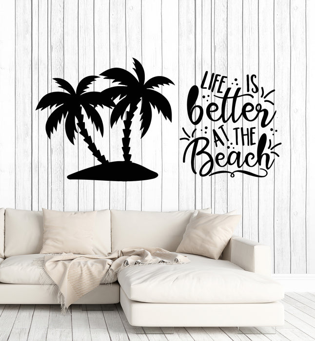 Vinyl Wall Decal Beach Life Better Vacation Quote Beach House Stickers Mural (g6879)