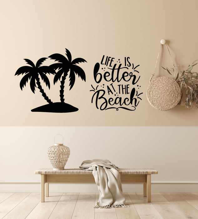 Vinyl Wall Decal Beach Life Better Vacation Quote Beach House Stickers Mural (g6879)