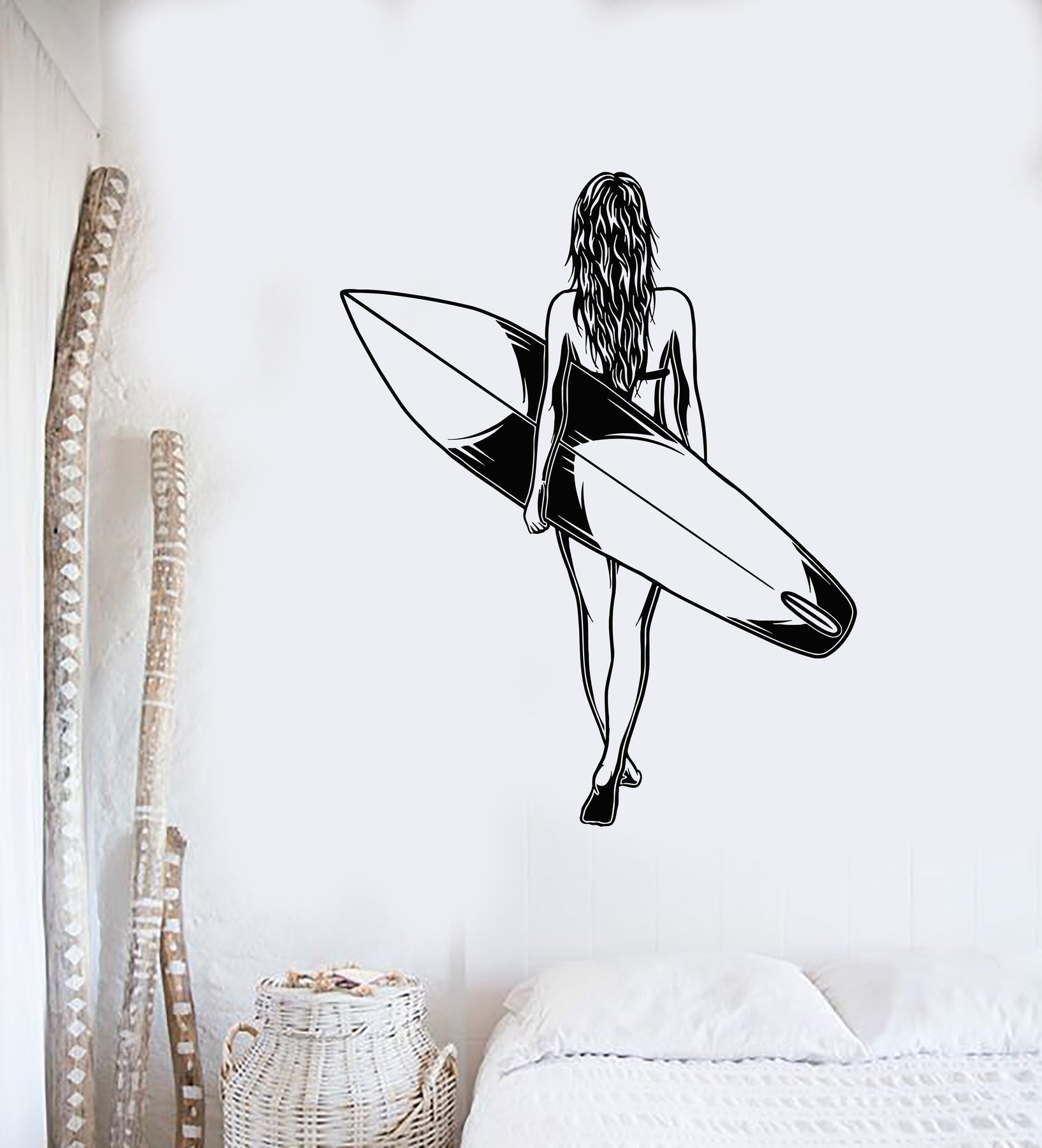 Vinyl Wall Decal Surfer Sexy Naked Girl Beach Style Surfing