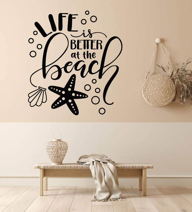 Vinyl Wall Decal Life Is Better Of The Beach Words Quote Beach Style Stickers Mural (g6407)