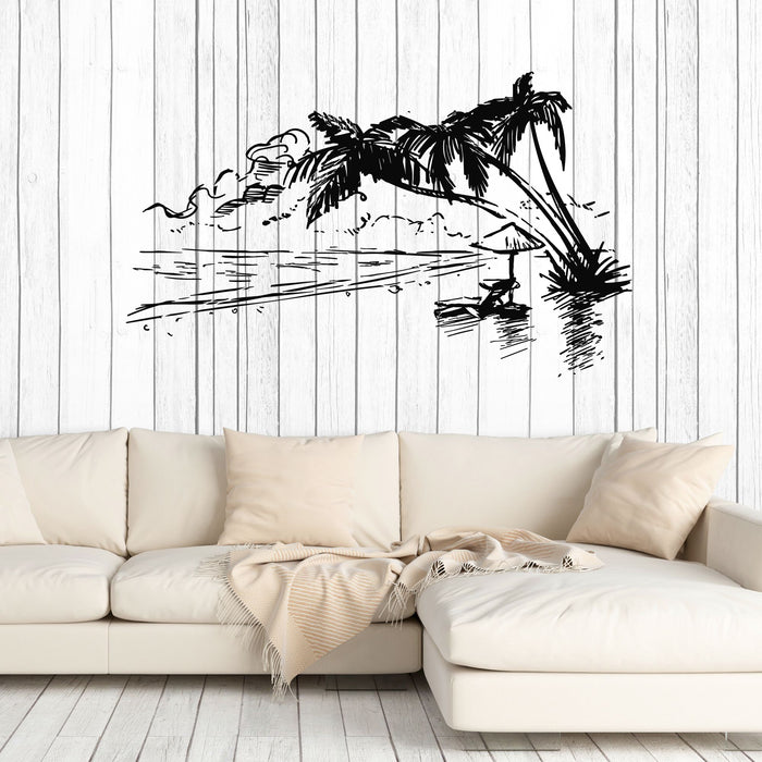 Vinyl Wall Decal Sketch Palm Beach Sea Surfing Vacation Stickers Mural (g8339)