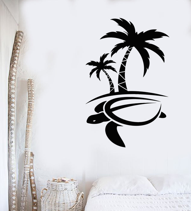 Vinyl Wall Decal Palm Island Beach Turtle Sea Ocean Vacation Stickers Mural (g2864)