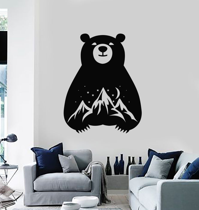 Vinyl Wall Decal Bear Night Mountains Moon Starry Sky Bedroom Stickers Mural (g2195)