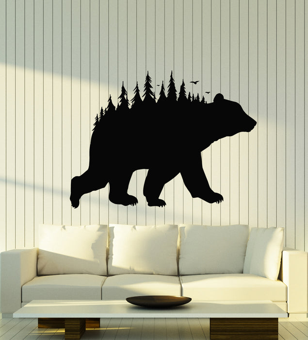 Vinyl Wall Decal Bear Forest Taiga Nature Predator Animal Fir Tree Stickers Mural (g2636)