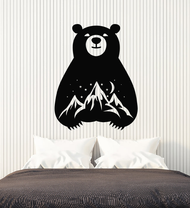 Vinyl Wall Decal Bear Night Mountains Moon Starry Sky Bedroom Stickers Mural (g2195)