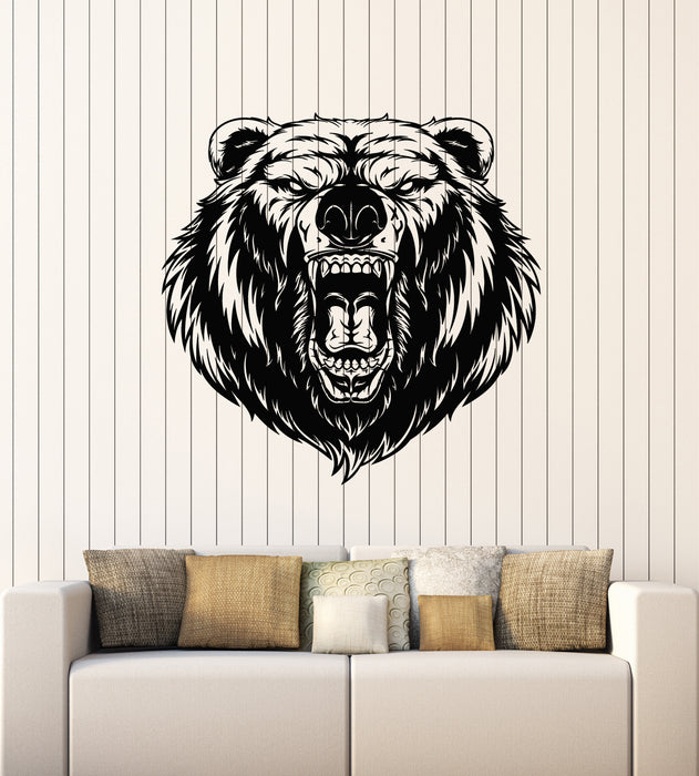 Vinyl Wall Decal Grizzly Animal Predator Aggressive Bear Head Stickers Mural (g2473)