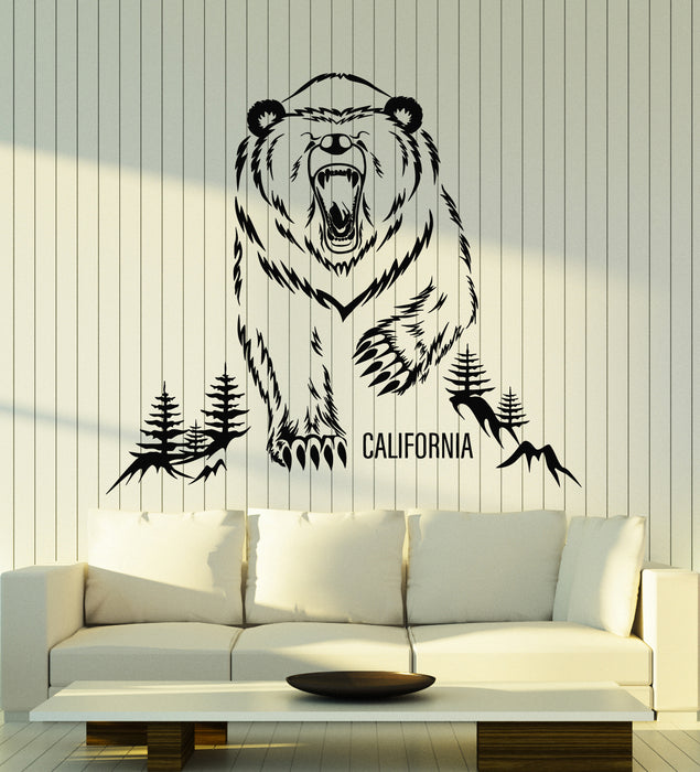 Vinyl Wall Decal Forest Grizzly Bear Angry Animal California Decor Stickers Mural (g7431)