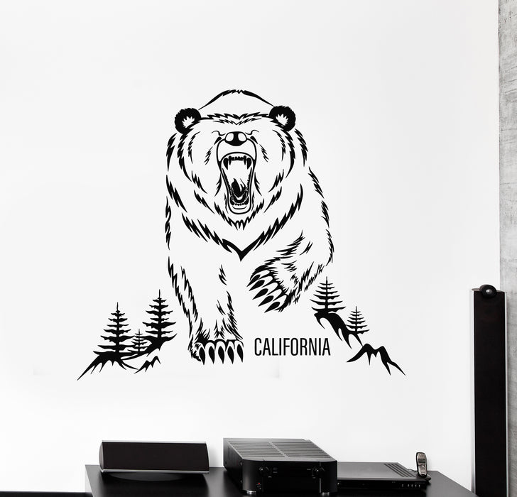 Vinyl Wall Decal Forest Grizzly Bear Angry Animal California Decor Stickers Mural (g7431)