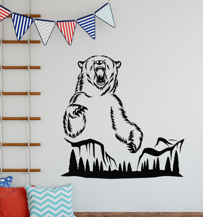 Vinyl Wall Decal Aggressive Grizzly Bear Wild Animal Nature Forest Stickers Mural (g6776)