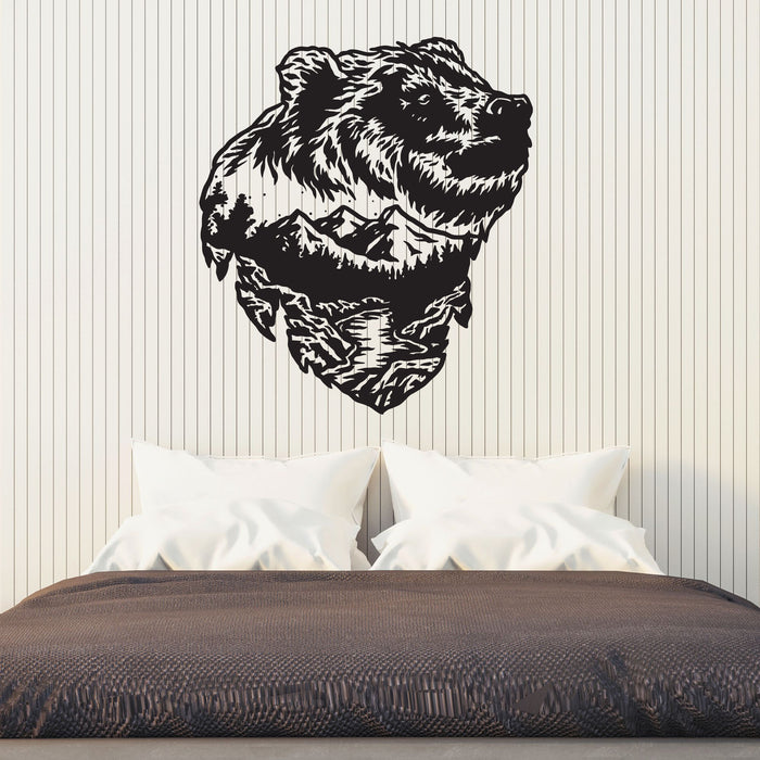 Bear Head Vinyl Wall Decal Nature Mountains Forest River Stickers Mural (k162)