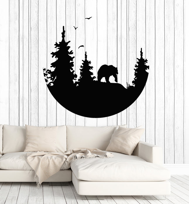 Vinyl Wall Decal Bedroom Moon Bear Forest Night Nature Stickers Mural (g3485)