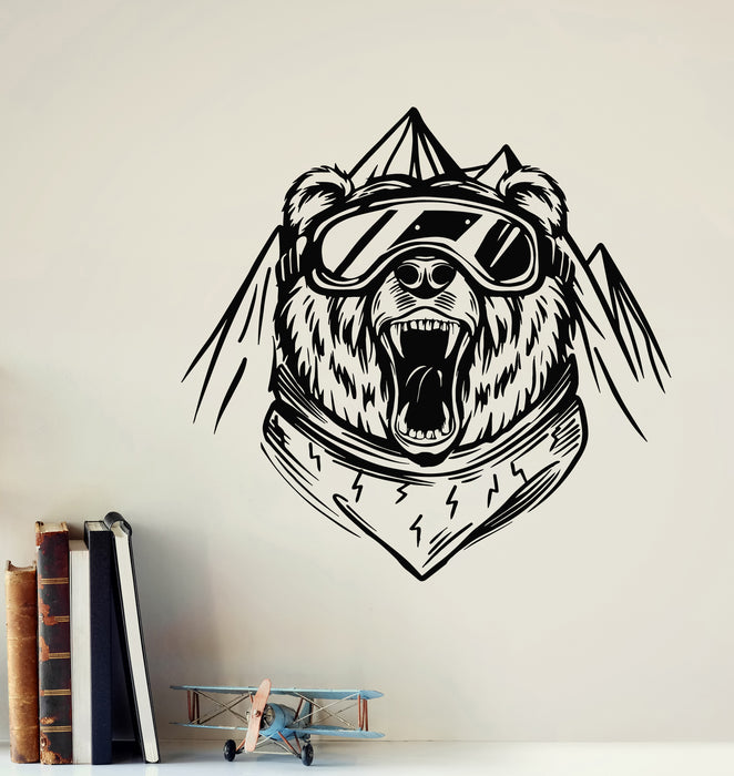 Vinyl Wall Decal Bear Wild Animal Snowy Mountains Skiing Stickers Mural (g7190)