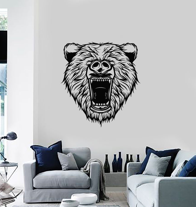 Vinyl Wall Decal Aggressive Grizzly Bear Head Animal Art Decor Stickers Mural (g4216)