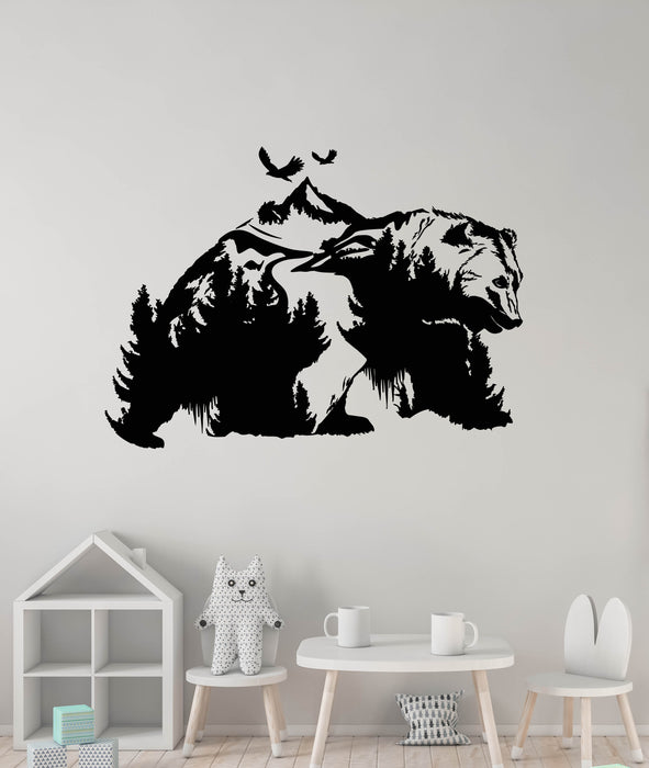 Vinyl Wall Decal Abstract Bear Wild Nature Beautiful Mountains Forest Stickers Mural (g8136)