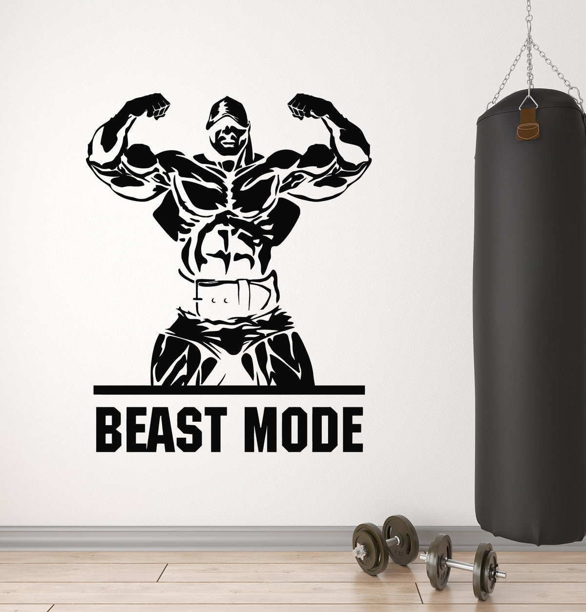 Vinyl Wall Decal Phrase Beast Mode Gym Iron Sports Musculus Stickers M ...