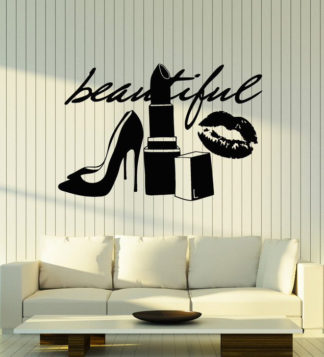 Vinyl Wall Decal Lettering Beautiful Fashionable Lipstick Shoes Stickers Mural (g2429)